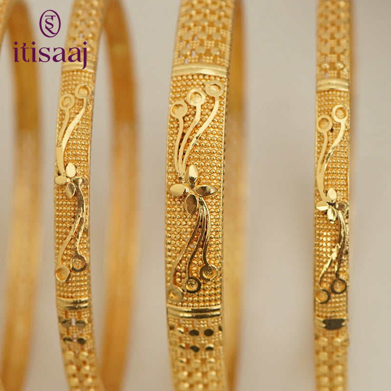 Traditional Micro Gold Plated 6-Piece Bangle Set (Bilwar Patli Set)