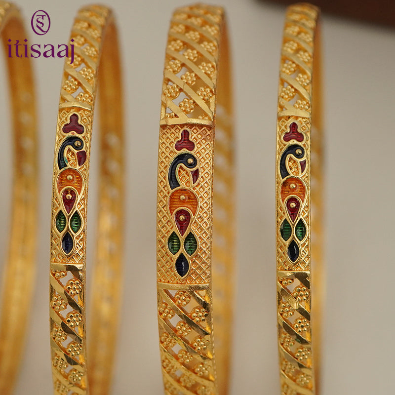 Traditional Micro Gold Plated 6-Piece Bangle Set (Bilwar Patli Set)