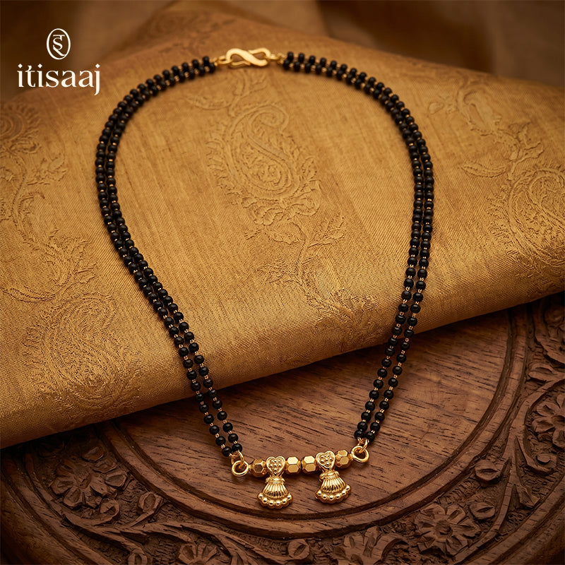 Traditional Micro Gold Plated Double Strand Wati Short Mangalsutra - 395