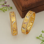 Traditional Micro Gold Plated Floral Jaali Bangles with CZ Border | Tri-Tone Designer Kada Set for Women (Set of 2) - 5884-86