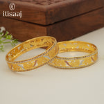Traditional Micro Gold Plated Floral Jaali Bangles with CZ Border | Tri-Tone Designer Kada Set for Women (Set of 2) - 5884-86