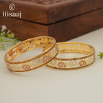 Traditional Micro Gold Plated Floral Jaali Bangles with CZ Border | Tri-Tone Designer Kada Set for Women (Set of 2) - 5890-92