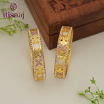 Traditional Micro Gold Plated Floral Jaali Bangles with CZ Border | Tri-Tone Designer Kada Set for Women (Set of 2) - 5893-95