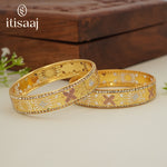 Traditional Micro Gold Plated Floral Jaali Bangles with CZ Border | Tri-Tone Designer Kada Set for Women (Set of 2) - 5893-95