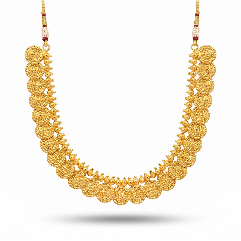 Traditional Micro Gold Plated Laxmi Coin Necklace Set with Matching Stud Earrings - 5229
