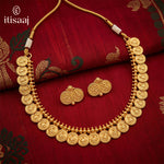 Traditional Micro Gold Plated Laxmi Coin Necklace Set with Matching Stud Earrings - 5229
