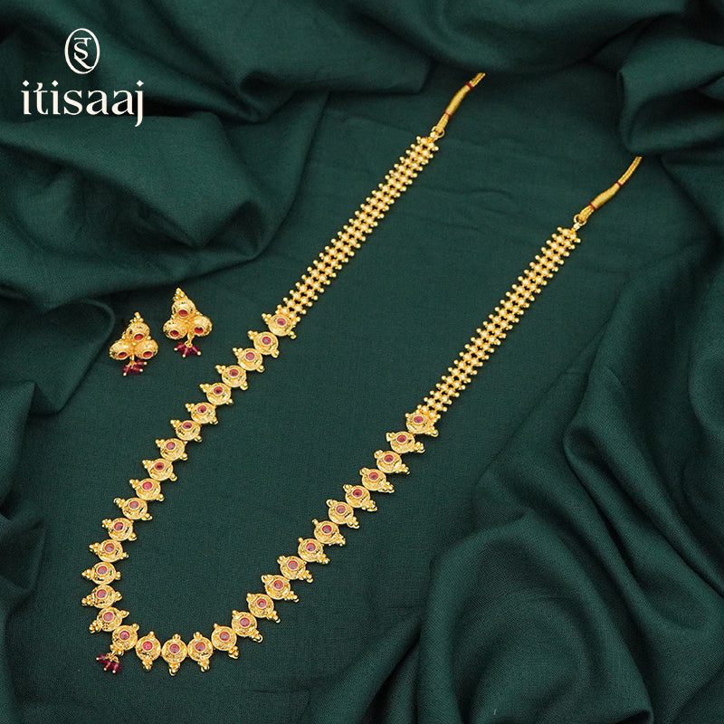 Traditional Micro Gold Plated Long Necklace Set - 3582