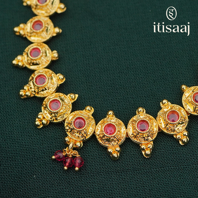 Traditional Micro Gold Plated Long Necklace Set - 3582