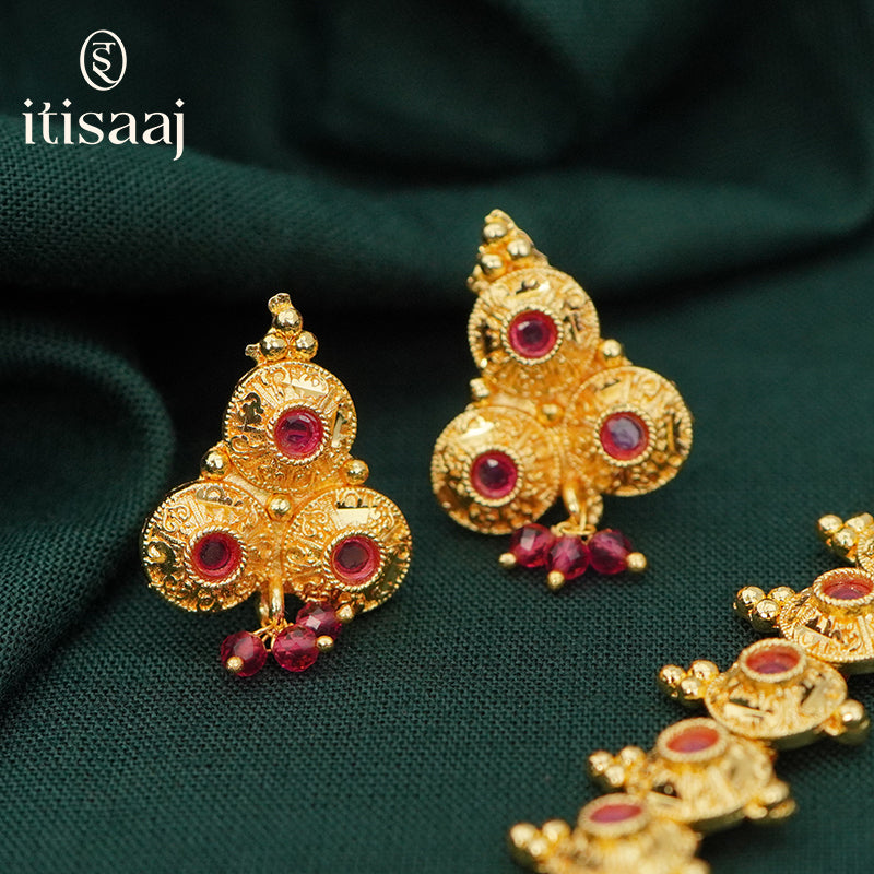 Traditional Micro Gold Plated Long Necklace Set - 3582