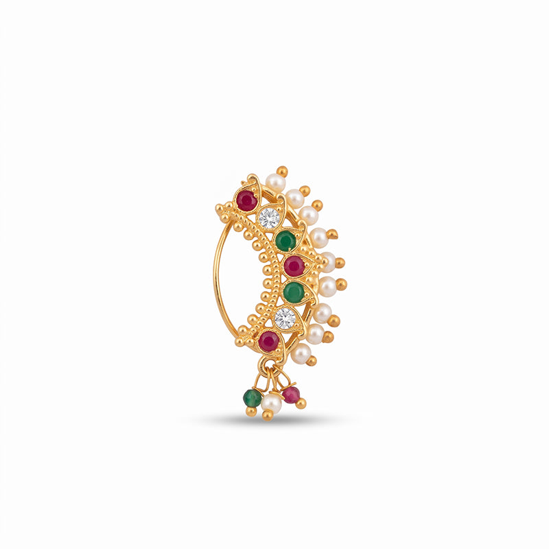 Traditional Micro Gold Plated Maharashtrian Nath Pressing - 5715-19 