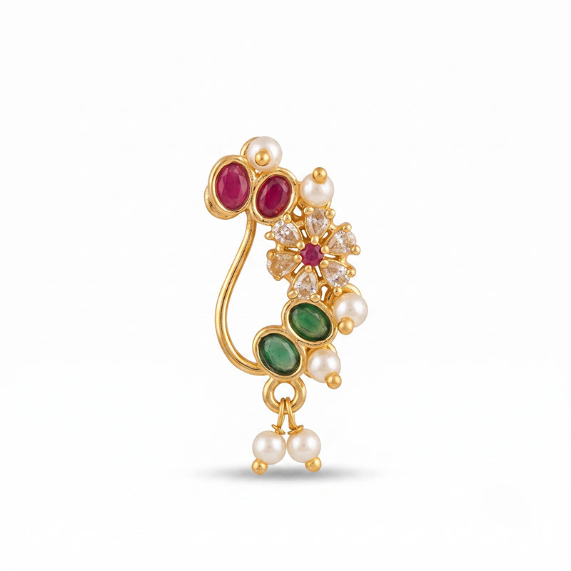 Traditional Micro Gold Plated Maharashtrian Nath Pressing - 5704