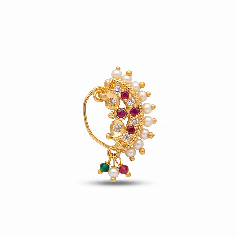 Traditional Micro Gold Plated Maharashtrian Nath Pressing - 5392