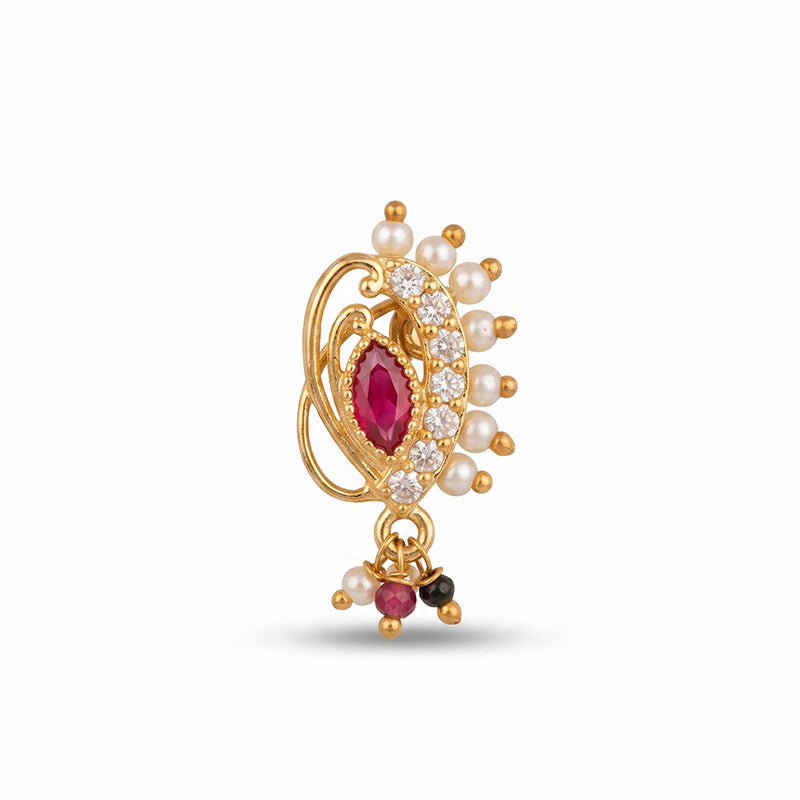 Traditional Micro Gold Plated Maharashtrian Nath Pressing - 5717