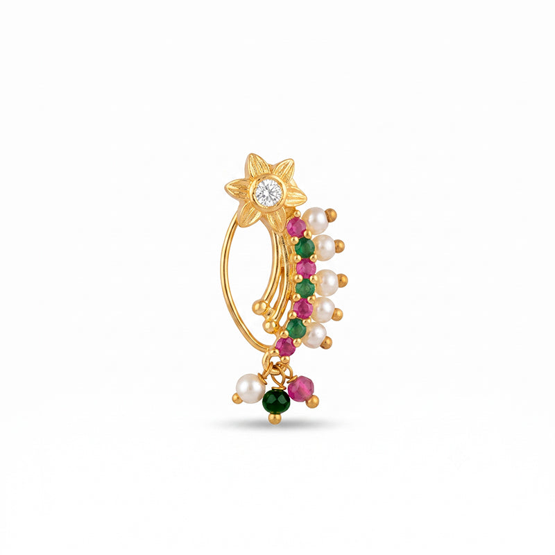 Traditional Micro Gold Plated Maharashtrian Nath Pressing - 5393