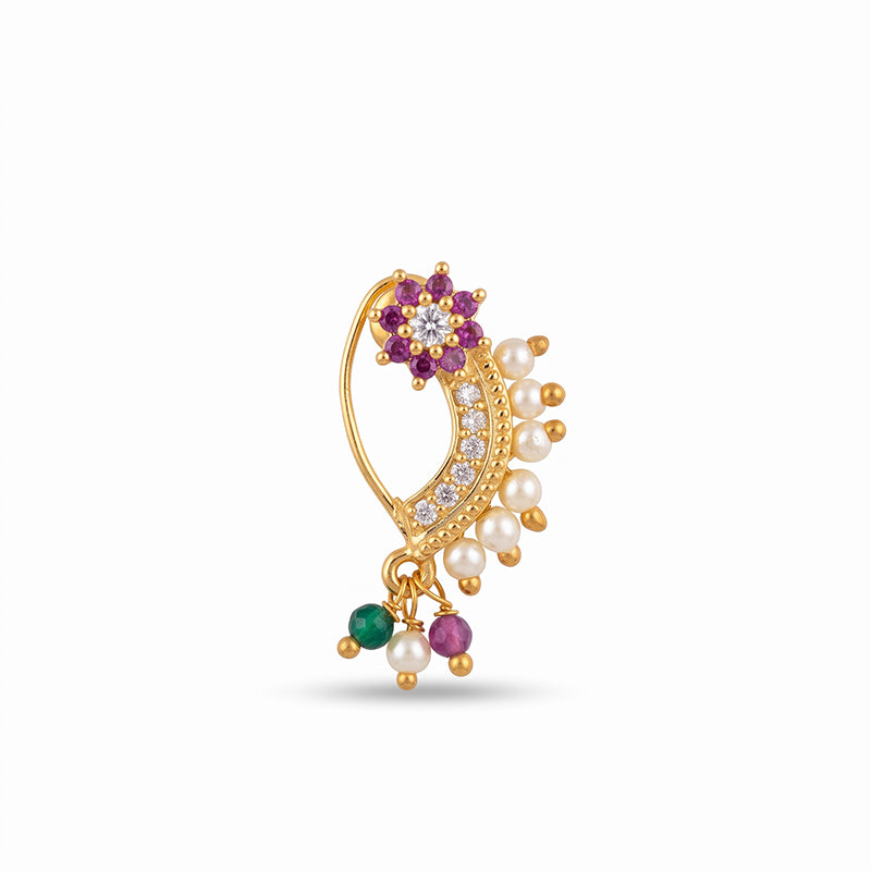 Traditional Micro Gold Plated Maharashtrian Nath Pressing - 5595