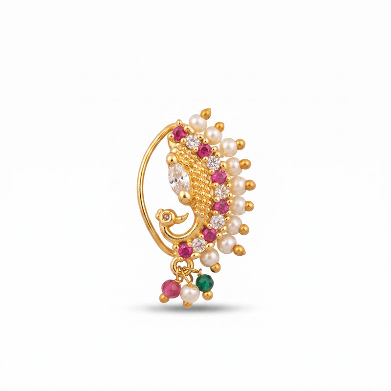 Traditional Micro Gold Plated Maharashtrian Nath Pressing - 5553