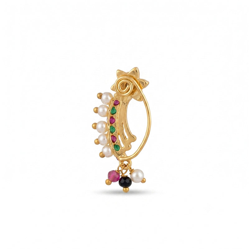 Traditional Micro Gold Plated Maharashtrian Nath Pressing - 5393