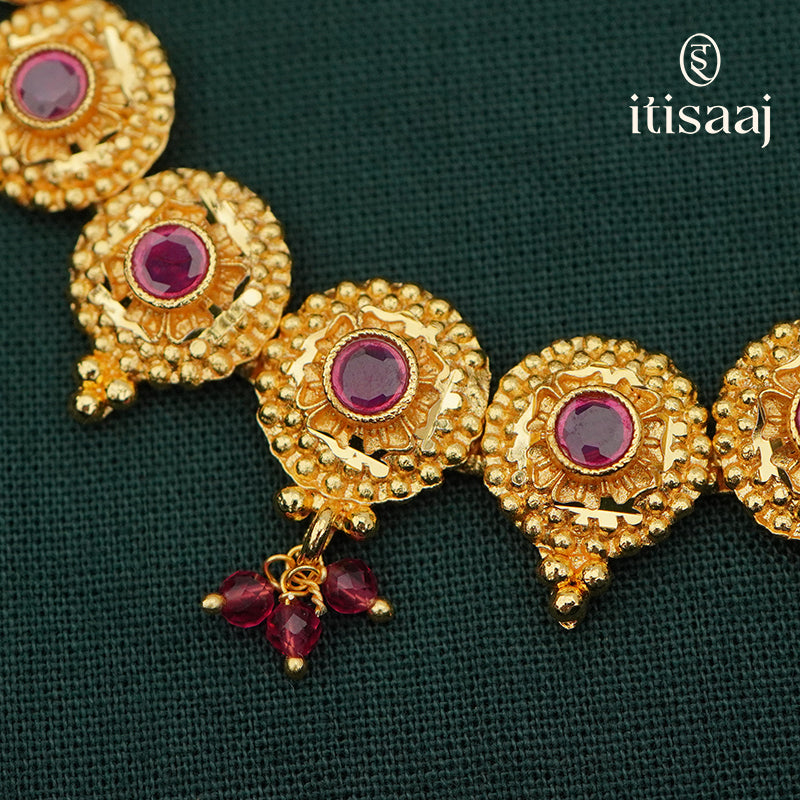 Traditional Micro Gold Plated Necklace Set with Matching Earrings - 619