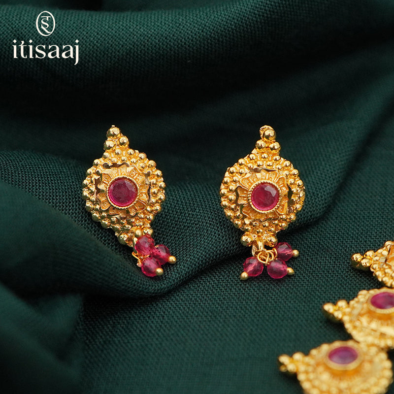 Traditional Micro Gold Plated Necklace Set with Matching Earrings - 619