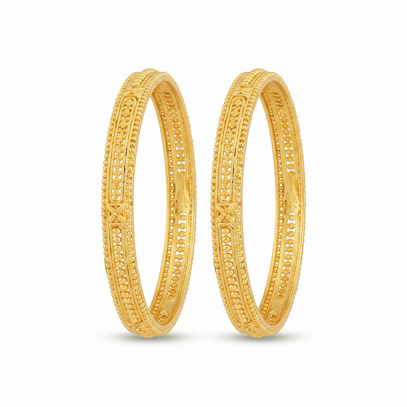 Traditional Micro Gold Plated Textured Designer Bangles | Ethnic Bangles - 5762-64