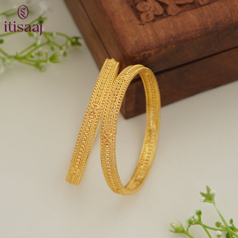 Traditional Micro Gold Plated Textured Designer Bangles | Ethnic Bangles - 5762-64