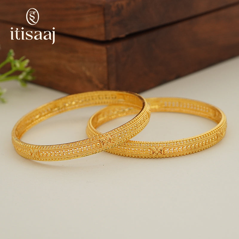 Traditional Micro Gold Plated Textured Designer Bangles | Ethnic Bangles - 5762-64