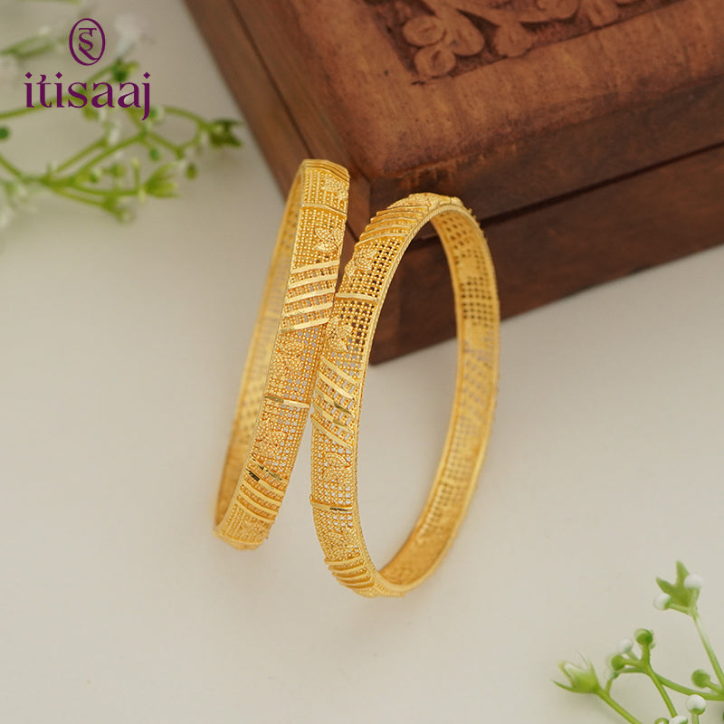 Traditional Micro Gold Plated Textured Designer Bangles | Ethnic Bangles - 5765-67