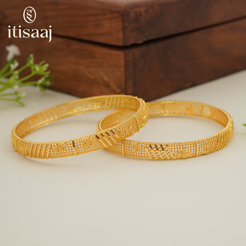 Traditional Micro Gold Plated Textured Designer Bangles | Ethnic Bangles - 5765-67