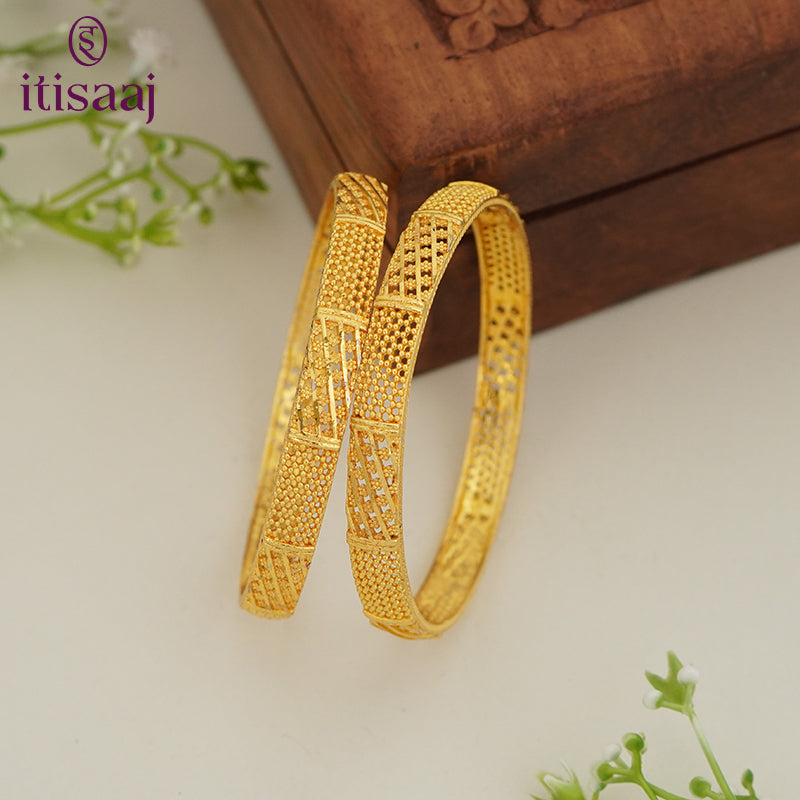 Traditional Micro Gold Plated Textured Designer Bangles | Ethnic Bangles - 5768-70