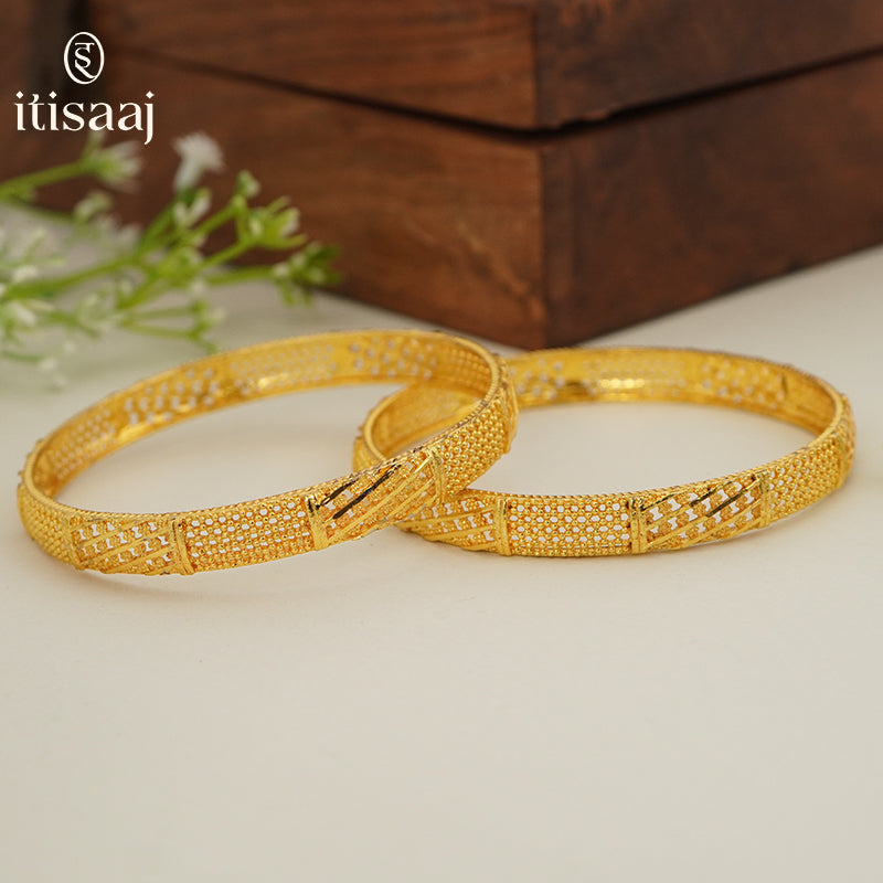 Traditional Micro Gold Plated Textured Designer Bangles | Ethnic Bangles - 5768-70