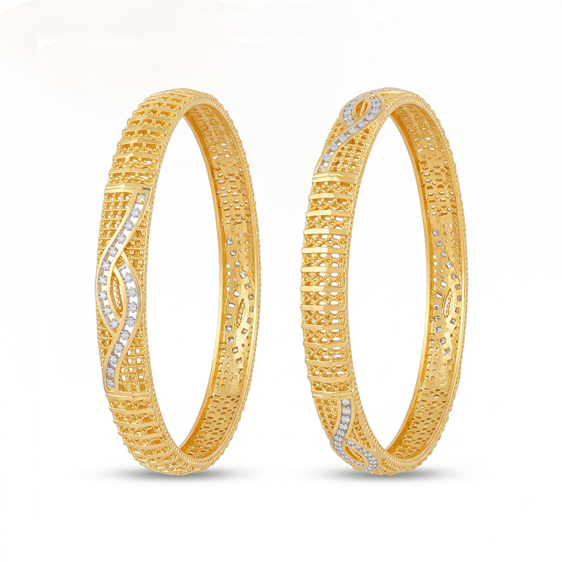 Traditional Micro Gold Plated Textured Designer Bangles | Ethnic Bangles - 5771-73