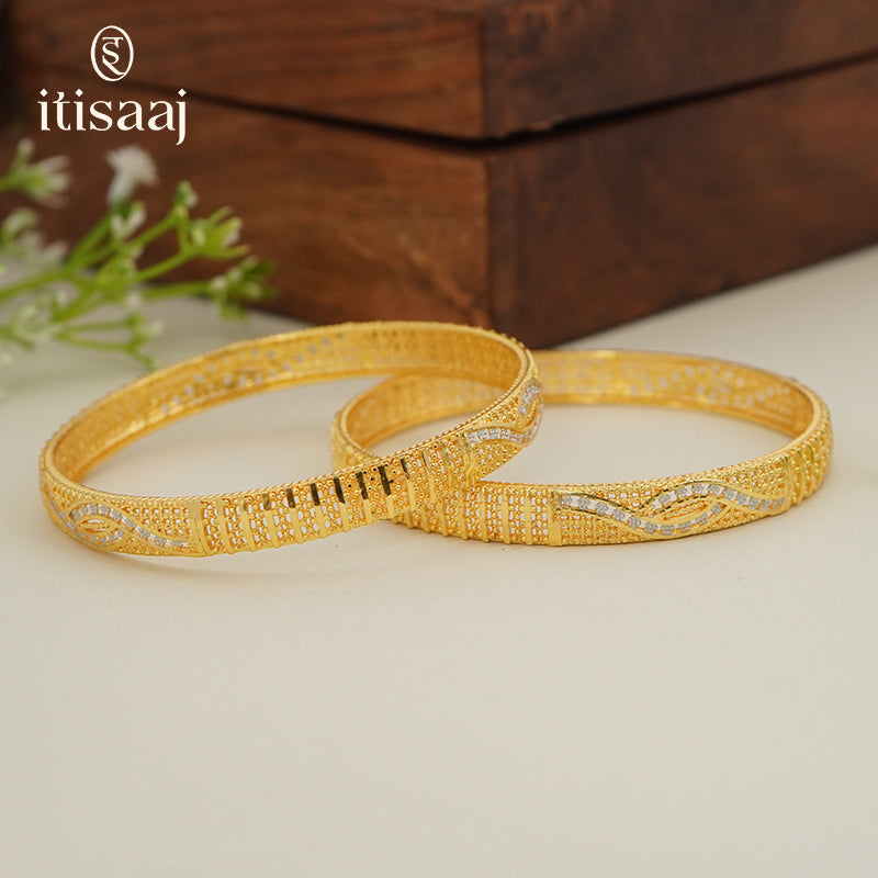 Traditional Micro Gold Plated Textured Designer Bangles | Ethnic Bangles - 5771-73