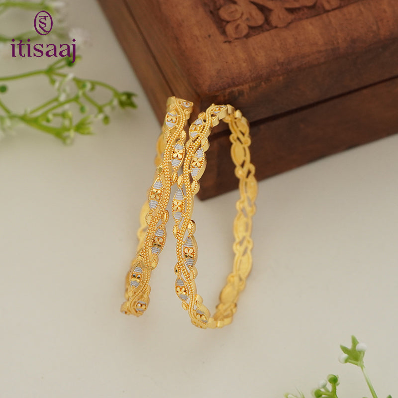 Traditional Micro Gold Plated Textured Designer Bangles | Ethnic Bangles - 5774-76