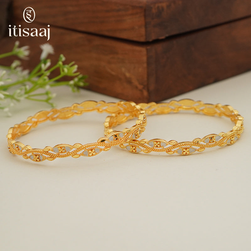 Traditional Micro Gold Plated Textured Designer Bangles | Ethnic Bangles - 5774-76