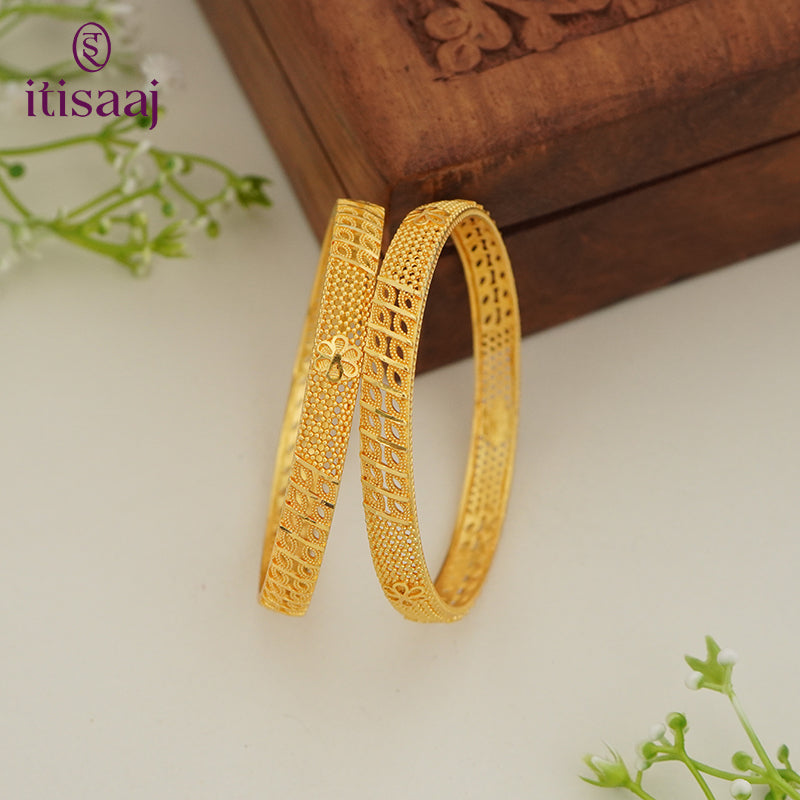 Traditional Micro Gold Plated Textured Designer Bangles | Ethnic Bangles - 5777-79