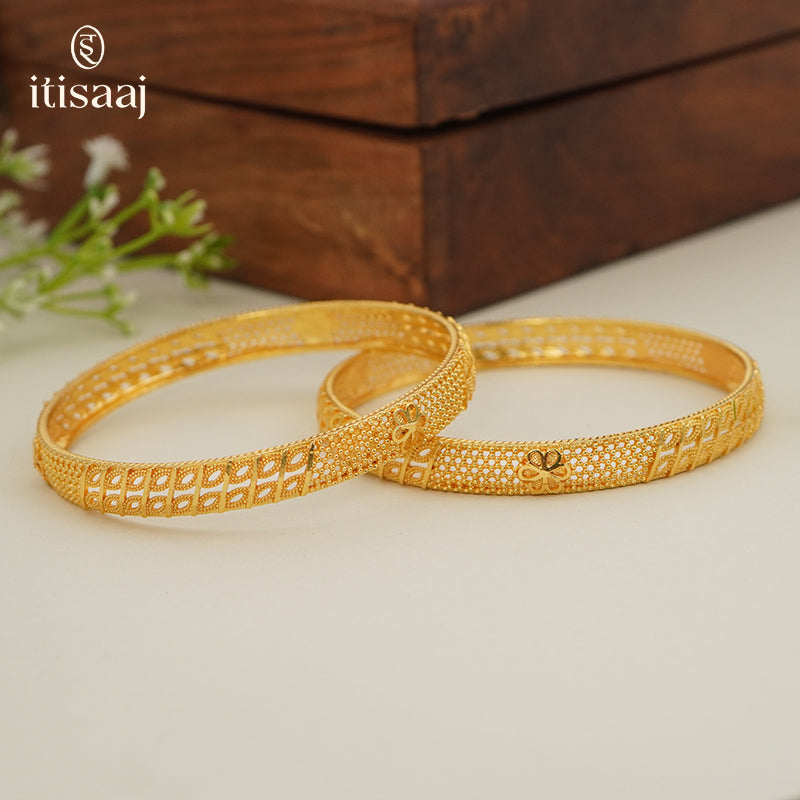 Traditional Micro Gold Plated Textured Designer Bangles | Ethnic Bangles - 5777-79