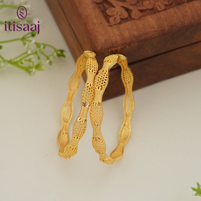 Traditional Micro Gold Plated Textured Designer Bangles | Ethnic Bangles - 5780-82