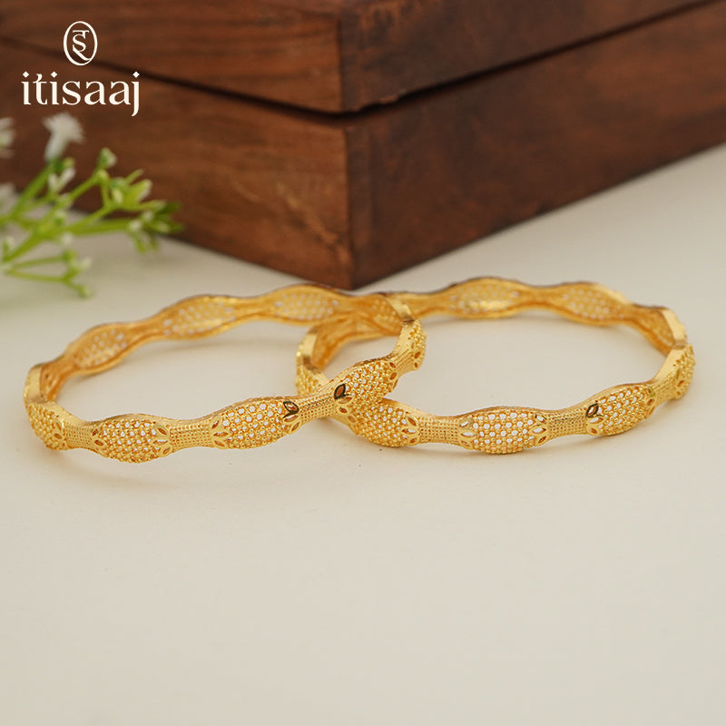 Traditional Micro Gold Plated Textured Designer Bangles | Ethnic Bangles - 5780-82