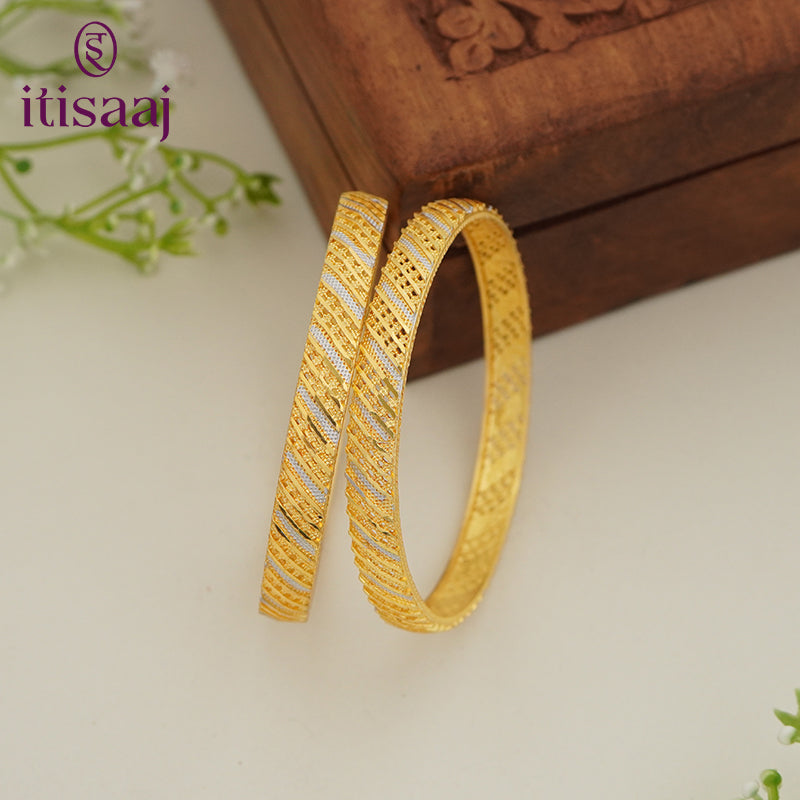 Traditional Micro Gold Plated Textured Designer Bangles | Ethnic Bangles - 5783-85