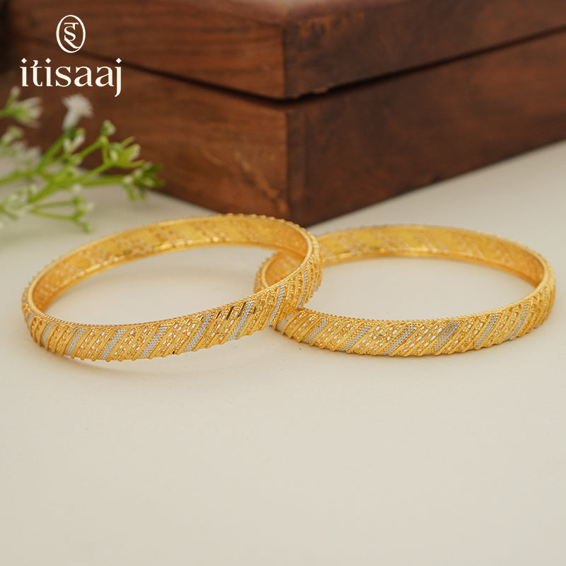 Traditional Micro Gold Plated Textured Designer Bangles | Ethnic Bangles - 5783-85