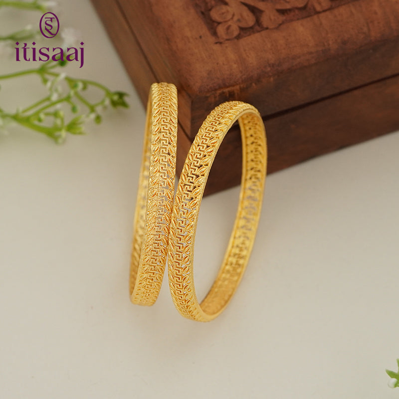 Traditional Micro Gold Plated Textured Designer Bangles | Ethnic Bangles - 5786-88