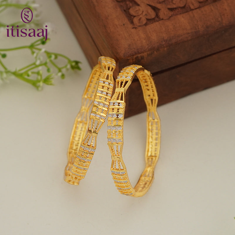 Traditional Micro Gold Plated Textured Designer Bangles | Ethnic Bangles - 5789-91