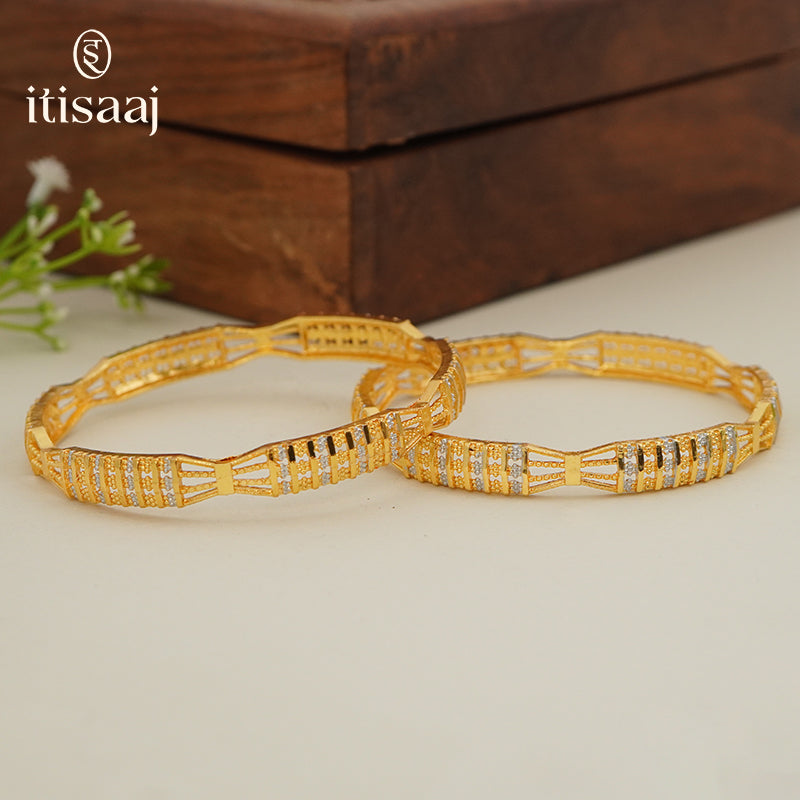 Traditional Micro Gold Plated Textured Designer Bangles | Ethnic Bangles - 5789-91