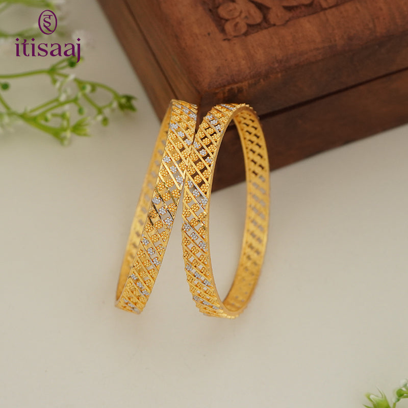Traditional Micro Gold Plated Textured Designer Bangles | Ethnic Bangles - 5792-94