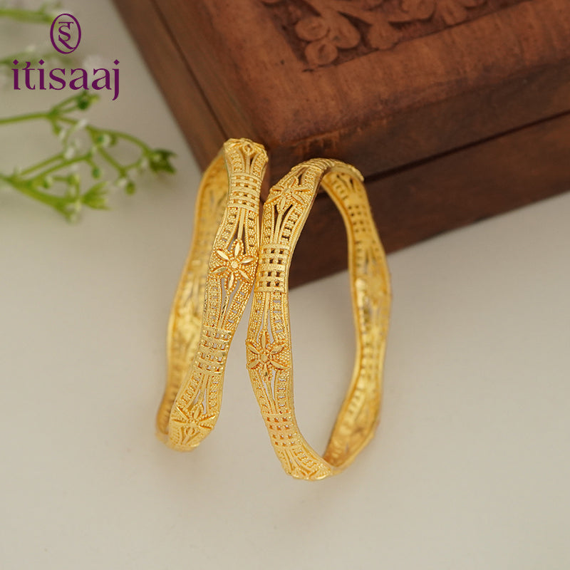 Traditional Micro Gold Plated Textured Designer Bangles | Ethnic Bangles - 5795-97