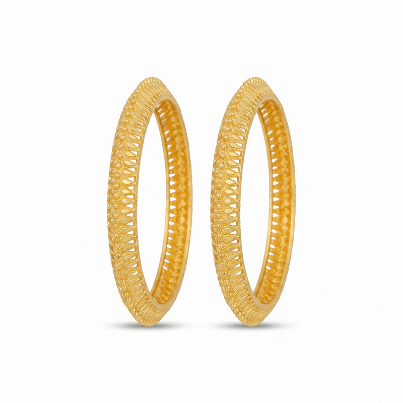 Traditional Micro Gold Plated Textured Designer Bangles | Ethnic Bangles - 5842-44
