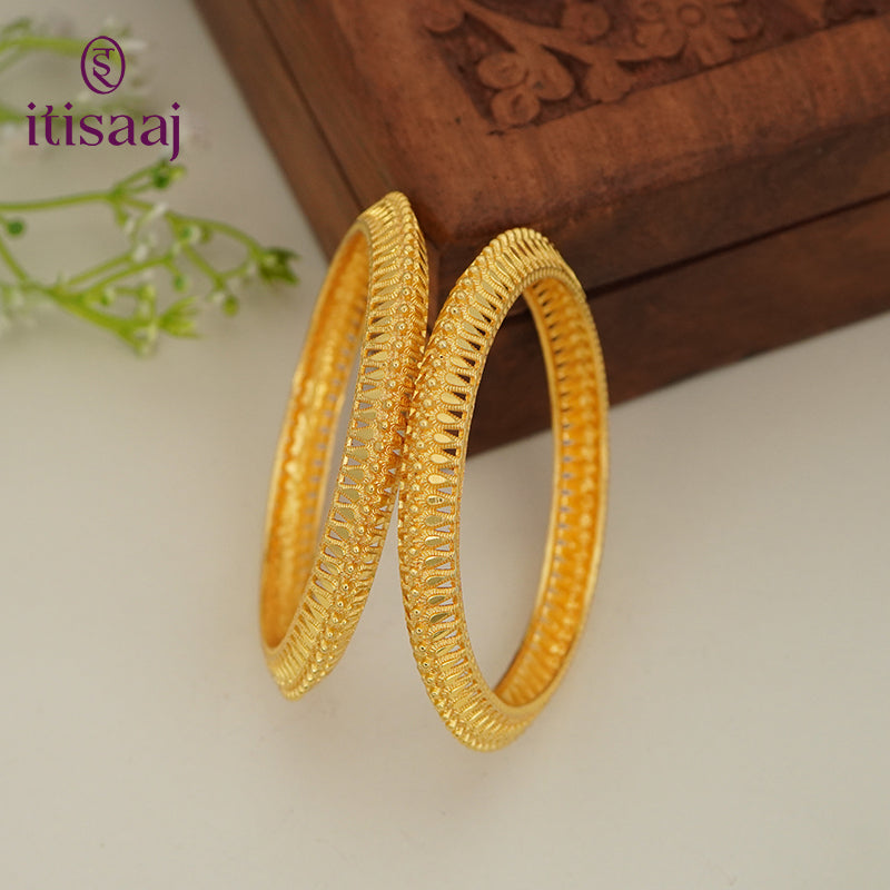 Traditional Micro Gold Plated Textured Designer Bangles | Ethnic Bangles - 5842-44