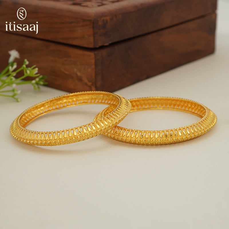 Traditional Micro Gold Plated Textured Designer Bangles | Ethnic Bangles - 5842-44