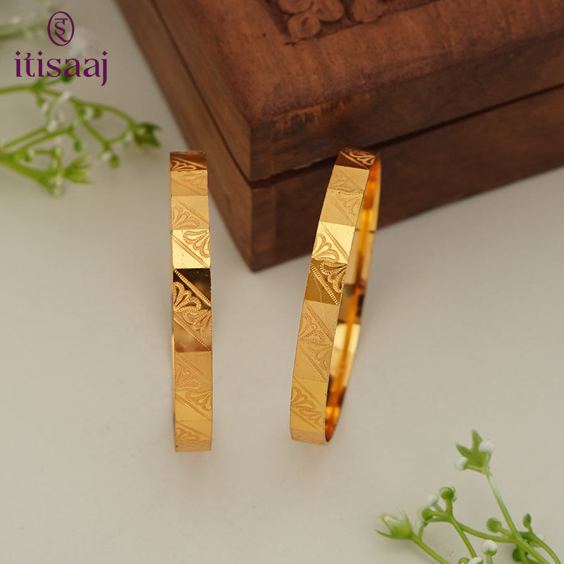 Traditional Micro Gold Plated Textured Designer Bangles | Ethnic Bangles - 5851-53