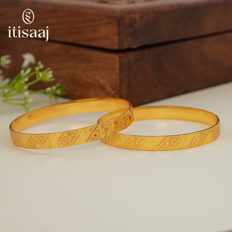 Traditional Micro Gold Plated Textured Designer Bangles | Ethnic Bangles - 5851-53